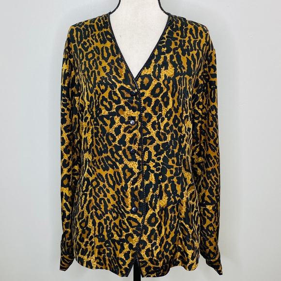 Vintage Anna and Frank Silk Animal Print Button Down Womens Large Career Casual - Picture 2 of 9